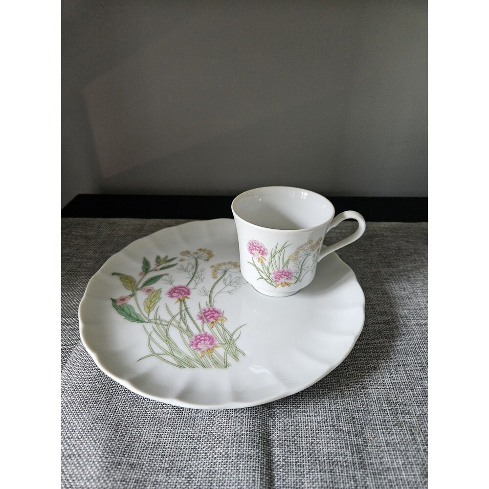Vintage Shafford Herbs & Spices Snack Plate & Cup Set 8 Plates 7 Cups